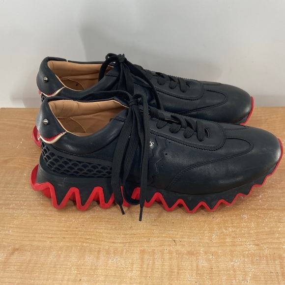 Christian Louboutin Black and Red Loubishark Zigzag Sneakers Size 10.5 - Picture 4 of 6